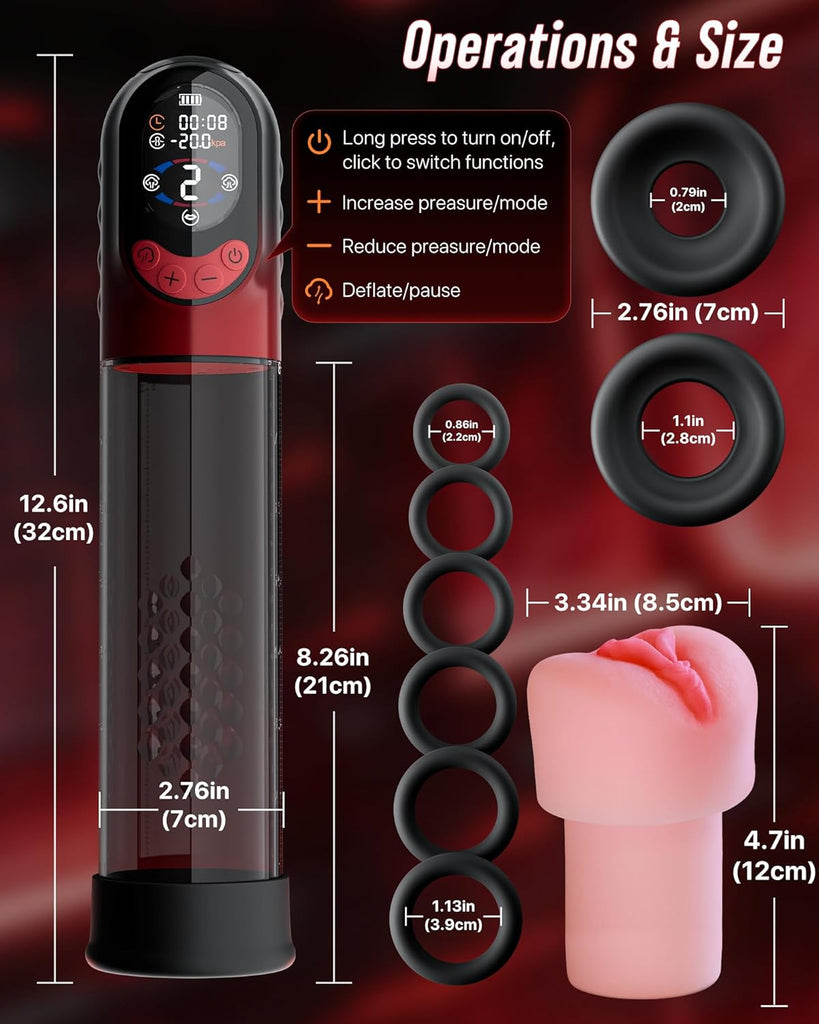4-in-1 Penis Pump Sex Toy for Men Masturbator, App-Controlled Manual & Automatic Electric Vacuum Pump with 4 Training Modes & 8 Suction Levels, Penis Pump with 6 Penis Rings