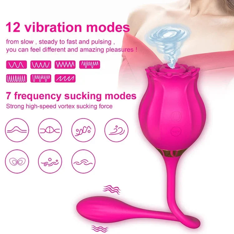 New Rose 2 In 1 Sucking Vibrator With Bud Skipping Egg