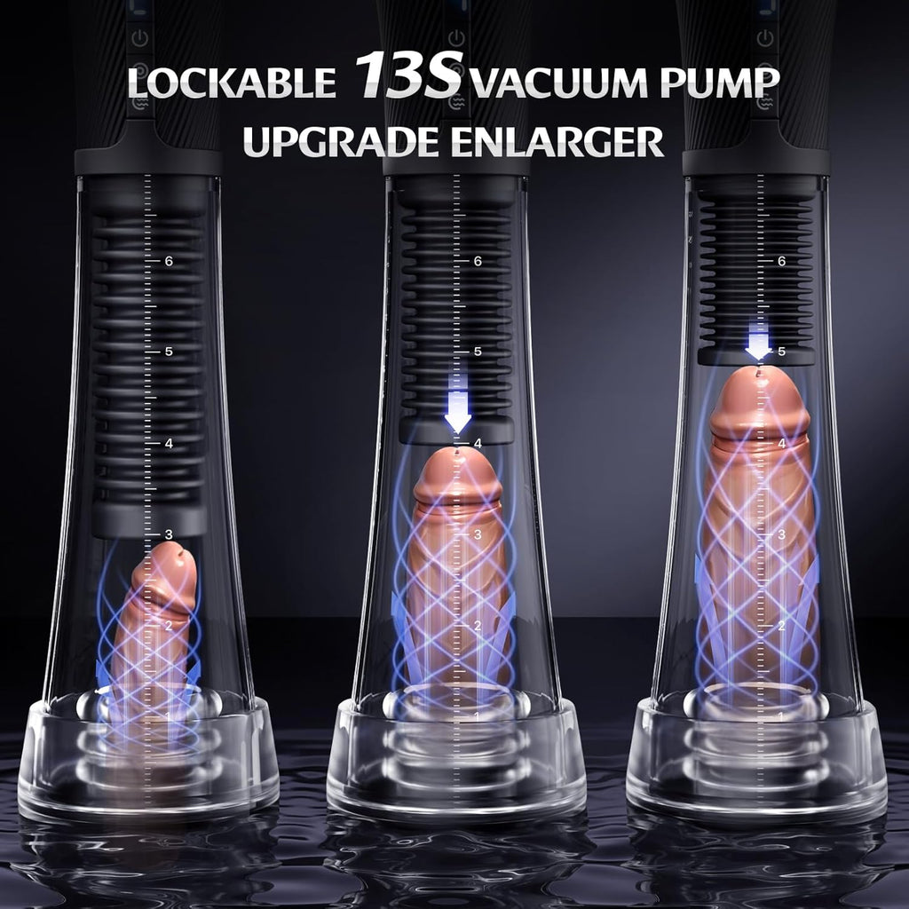 9 Vibrating Spring & 5 Vacuum Suction Penis Pump with 2 Switchable Sleeves
