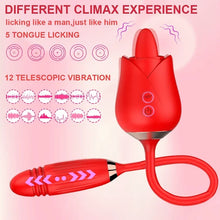 Load image into Gallery viewer, 2 In 1 Rose Toy Tongue Licking Rose Vibrator With Telescopic Bullet