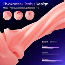 Load image into Gallery viewer, This male masturbation sex toy features 9 suction modes and 9 vibration modes, a pocket-sized vaginal model, and colored light stimulation