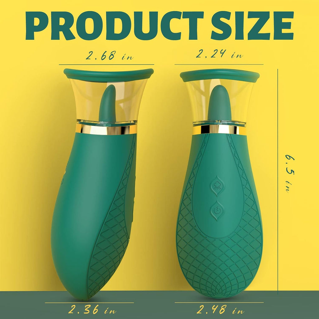Green clitoral sucking vibrator sex toy, 3 sucking modes, 9 licking modes, nipple and clitoral sucker