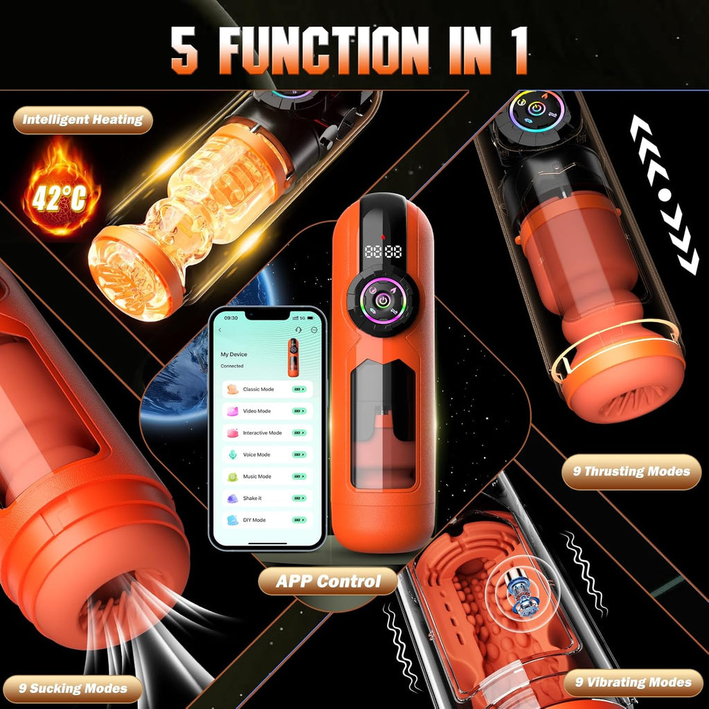 Heated Male Masturbator & Penis Pump — Upgraded 5-in-1 Male Sex Toy with 9 Built-in Modes