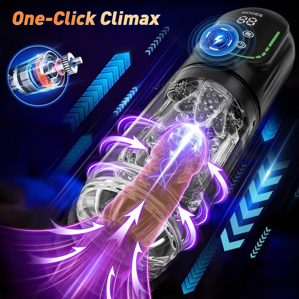 Multifunctional Penis Pump (7-in-1): Features thrusting, rotating, vibrating, sucking, licking, and stroking functions; includes a built-in LCD display
